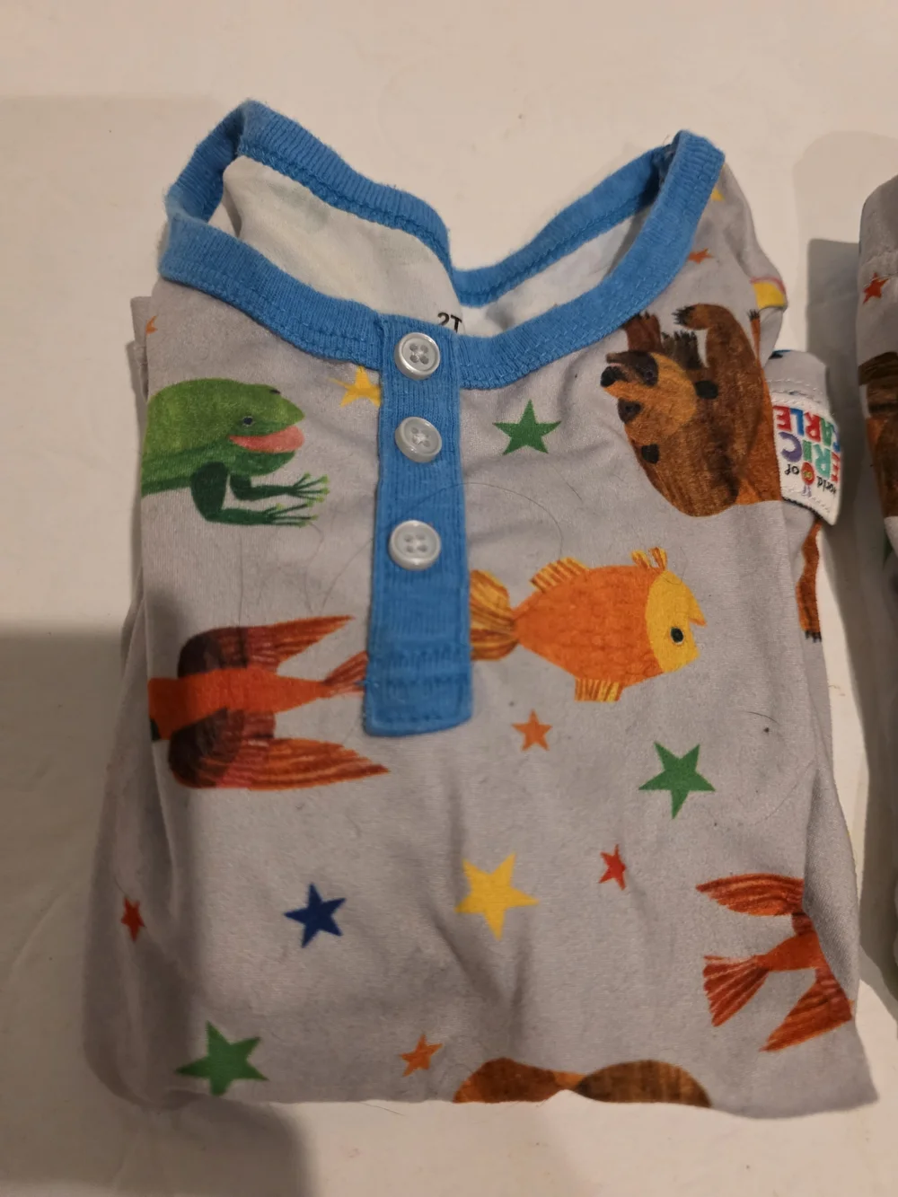 Kids Animal Print Pajama Set - Gray with Blue Trim 4t Brown Bear